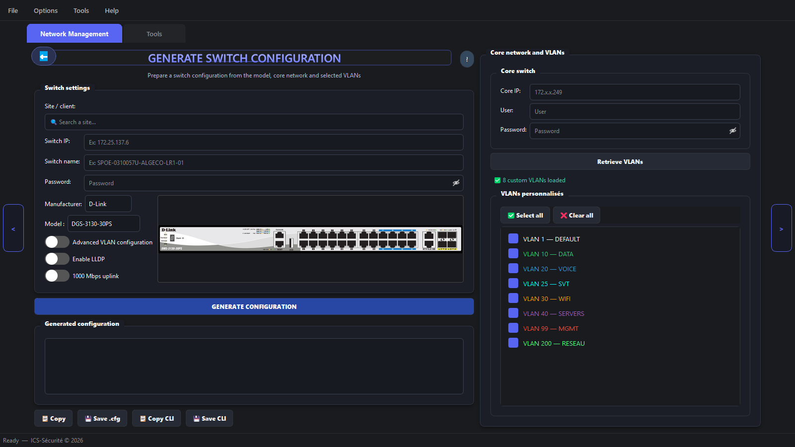 Switch configuration generation screen